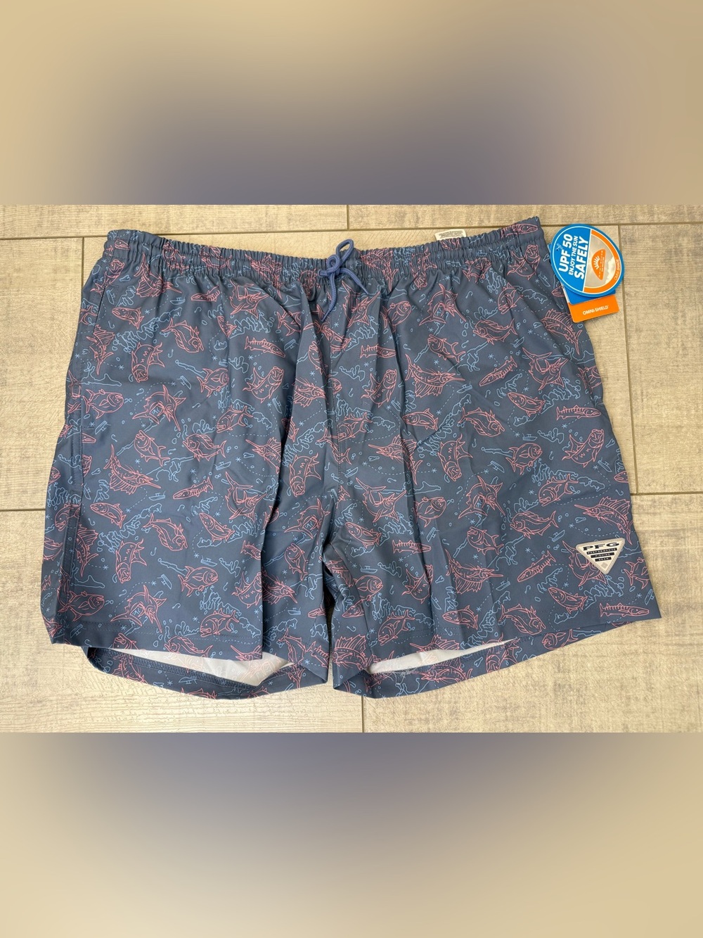 Columbia PFG Rambler Water Shorts Blue Fish Print Swim Trunks Vacation Mens XL